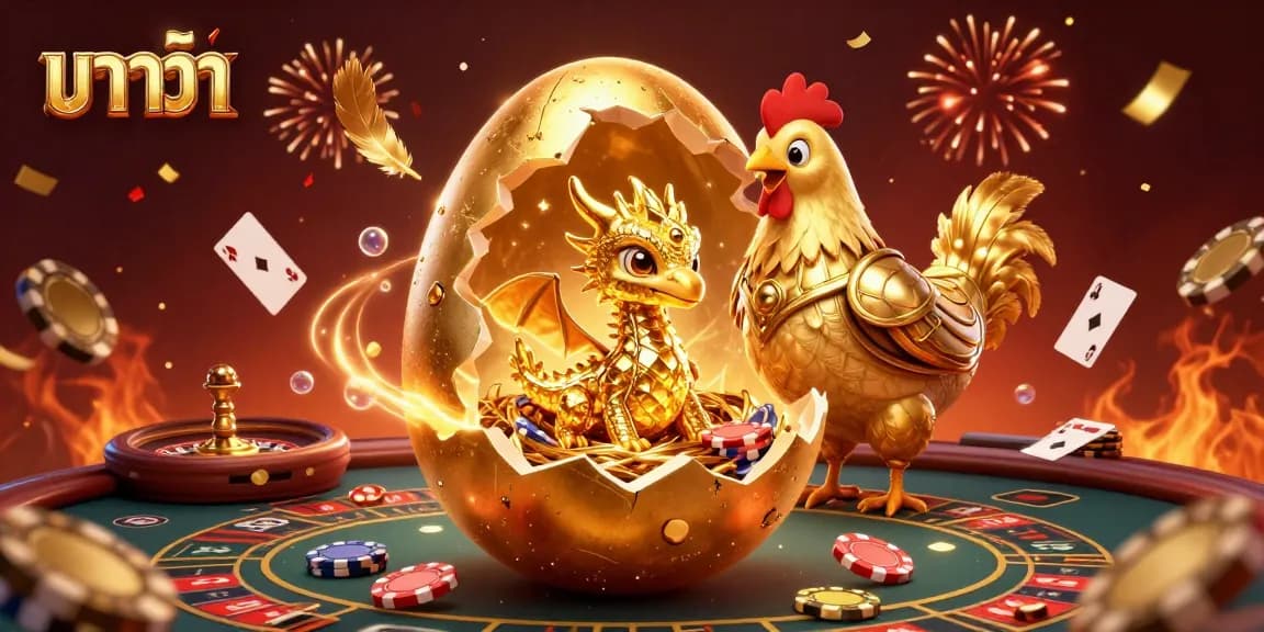 Engage with exciting baccarat action, featuring vibrant visuals of gold and poker chips.