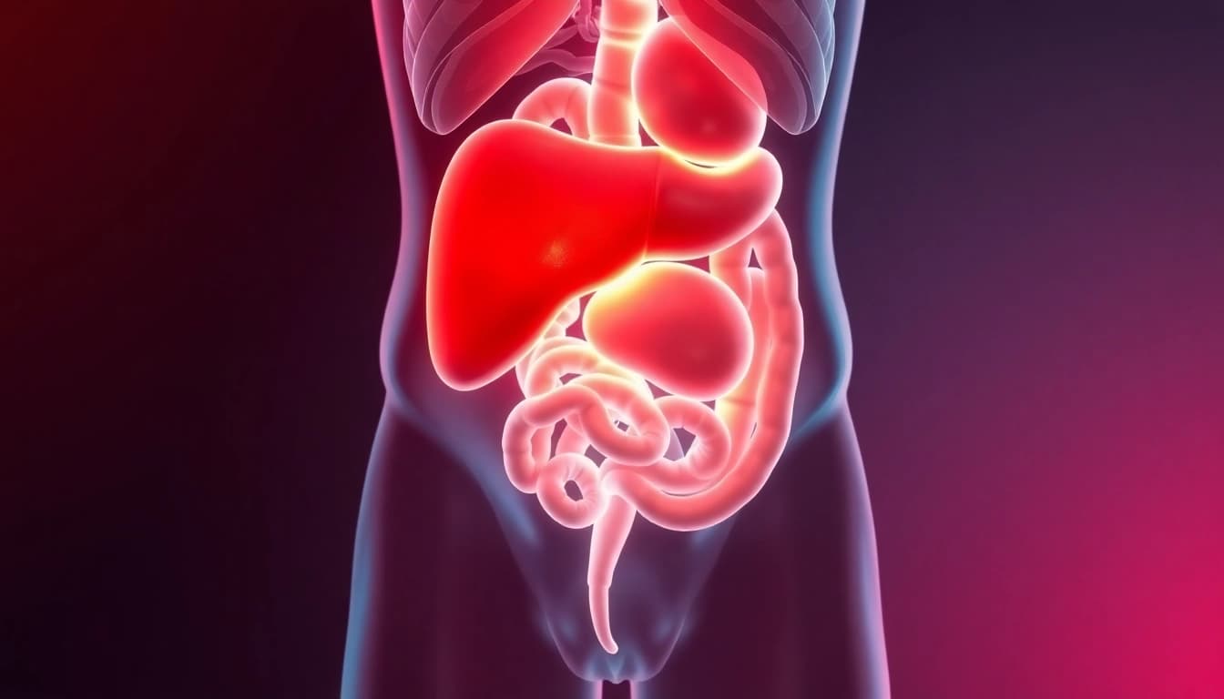 Illustration of visceral fat surrounding abdominal organs, highlighting its health risks and implications.