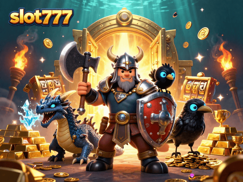 Spin the reels with slot777 and uncover treasures of jackpots amidst a dramatic fantasy battlefield scene.
