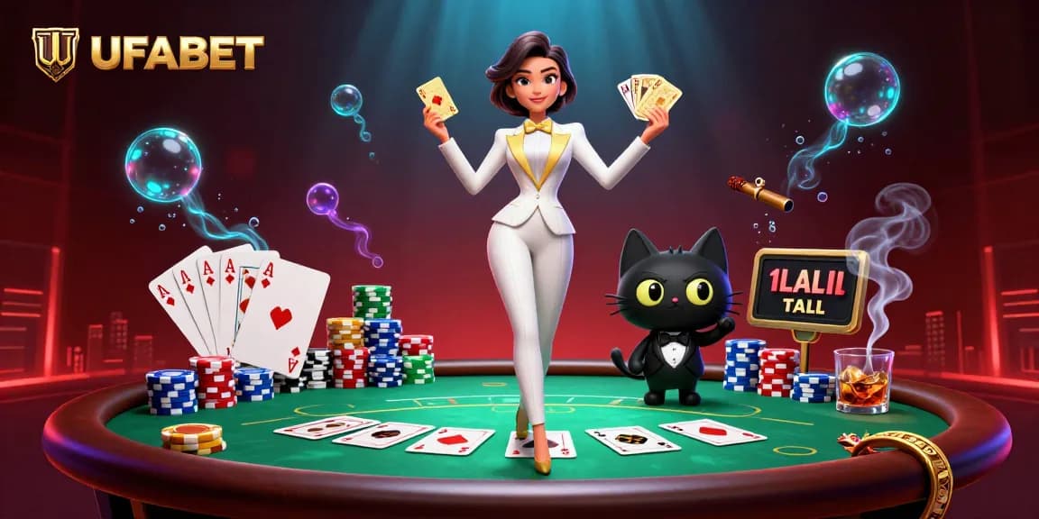 Experience the thrill of UFABET with a glamorous scene featuring poker play and excitement.