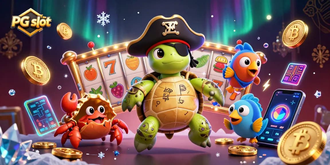 Spin the reels with PG slot in this vibrant, cartoon-style underwater casino scene.