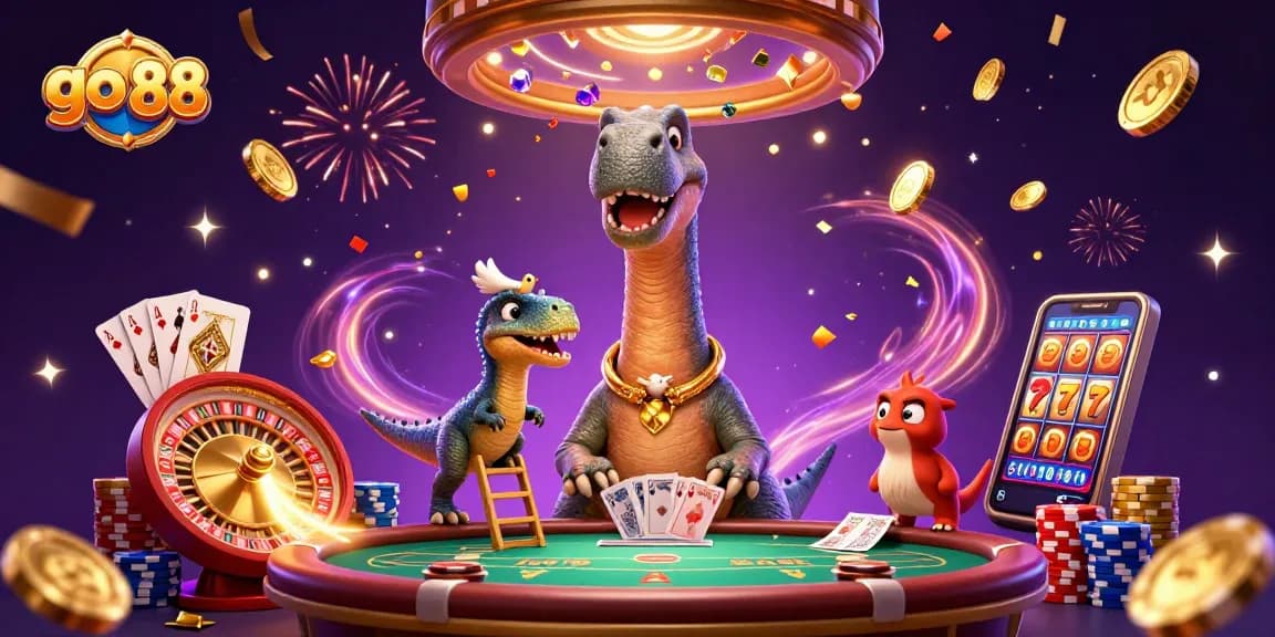 Experience the excitement of go 88 as the cartoon brontosaurus engages at a lively casino