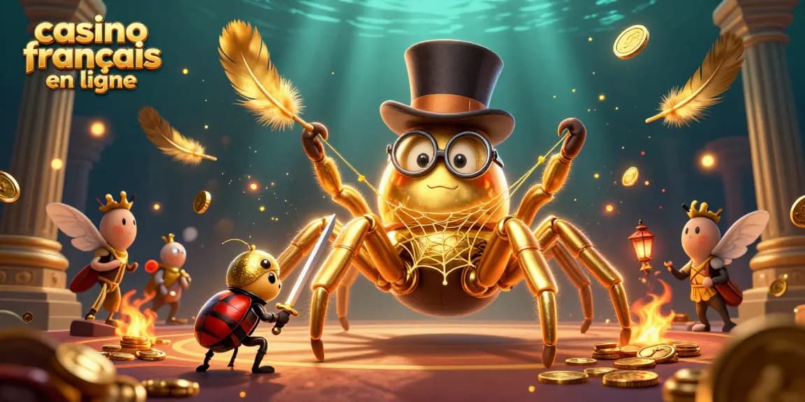 Découvrez le casino français en ligne avec une tarentule dorée et un chevalier, plongez dans l'univers ludique!