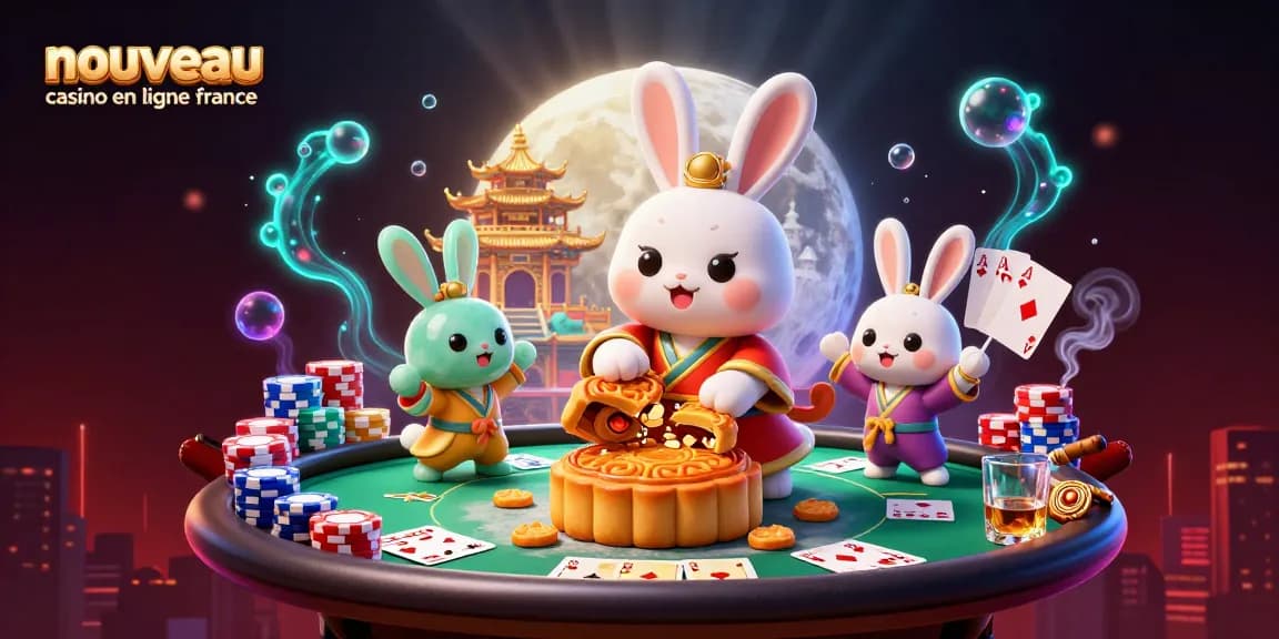 Illustration dynamique d'un nouveau casino en ligne France avec des personnages jouant et des jetons de poker.