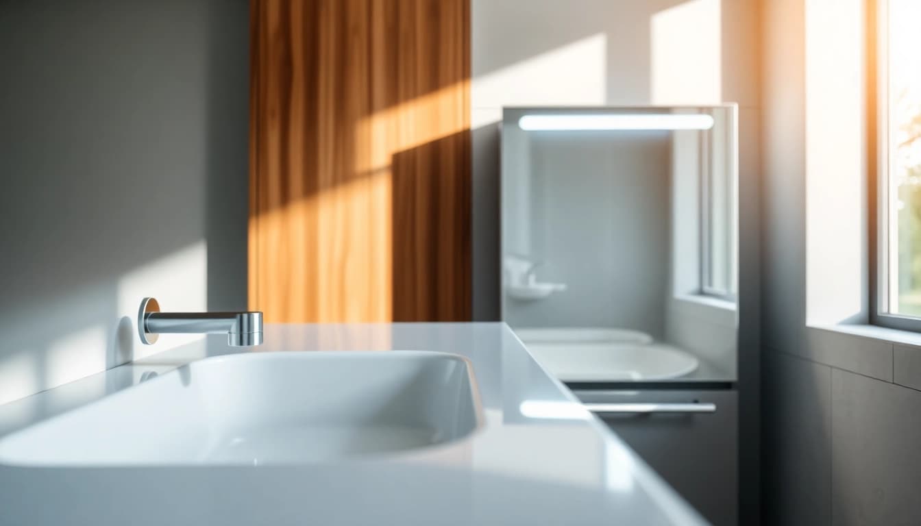 Sonni Spiegelschrank mit modernem Design und LED-Beleuchtung im Badezimmer.