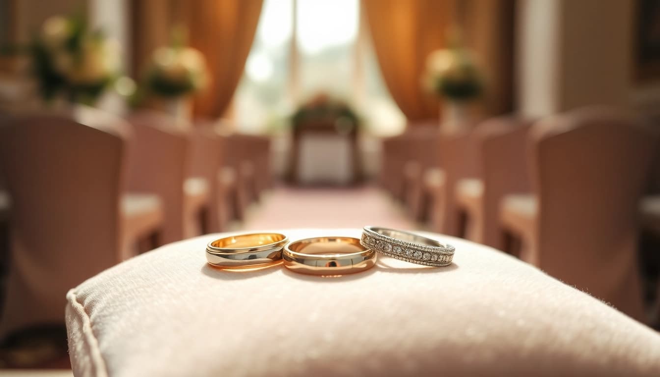 Showcasing stunning mens wedding rings designed for elegance and commitment in a romantic setting.