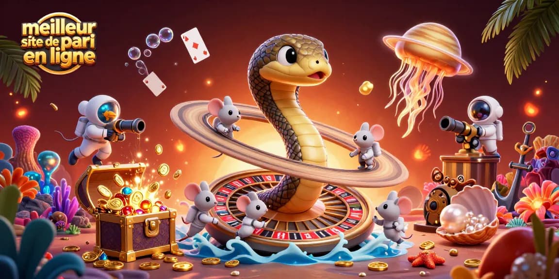 Affrontez le meilleur site de pari en ligne avec cette illustration 3D captivante de jeux d'argent dans l'espace.