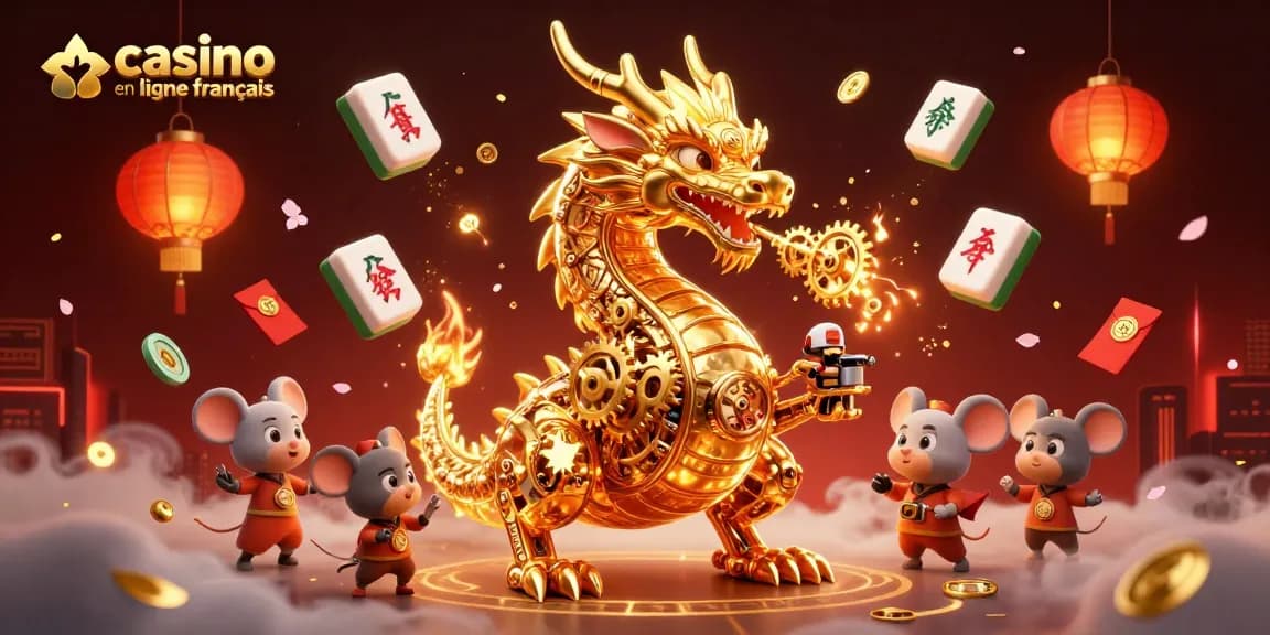 Rejoignez le meilleur casino en ligne français avec une illustration vibrante de jeux et d'action dynamique.