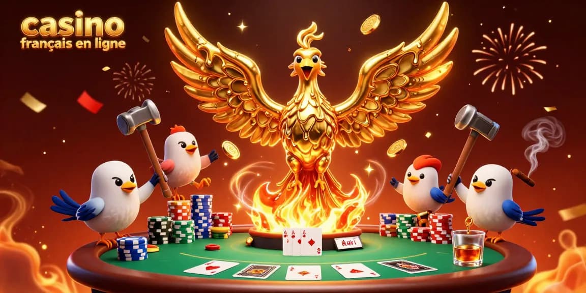 Découvrez l'énergie dynamique du casino français en ligne avec une illustration captivante d'une scène de poker.