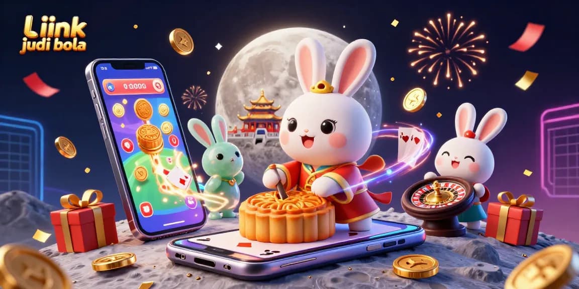 Engage in thrilling sports betting with link judi bola featured in a festive lunar scene.