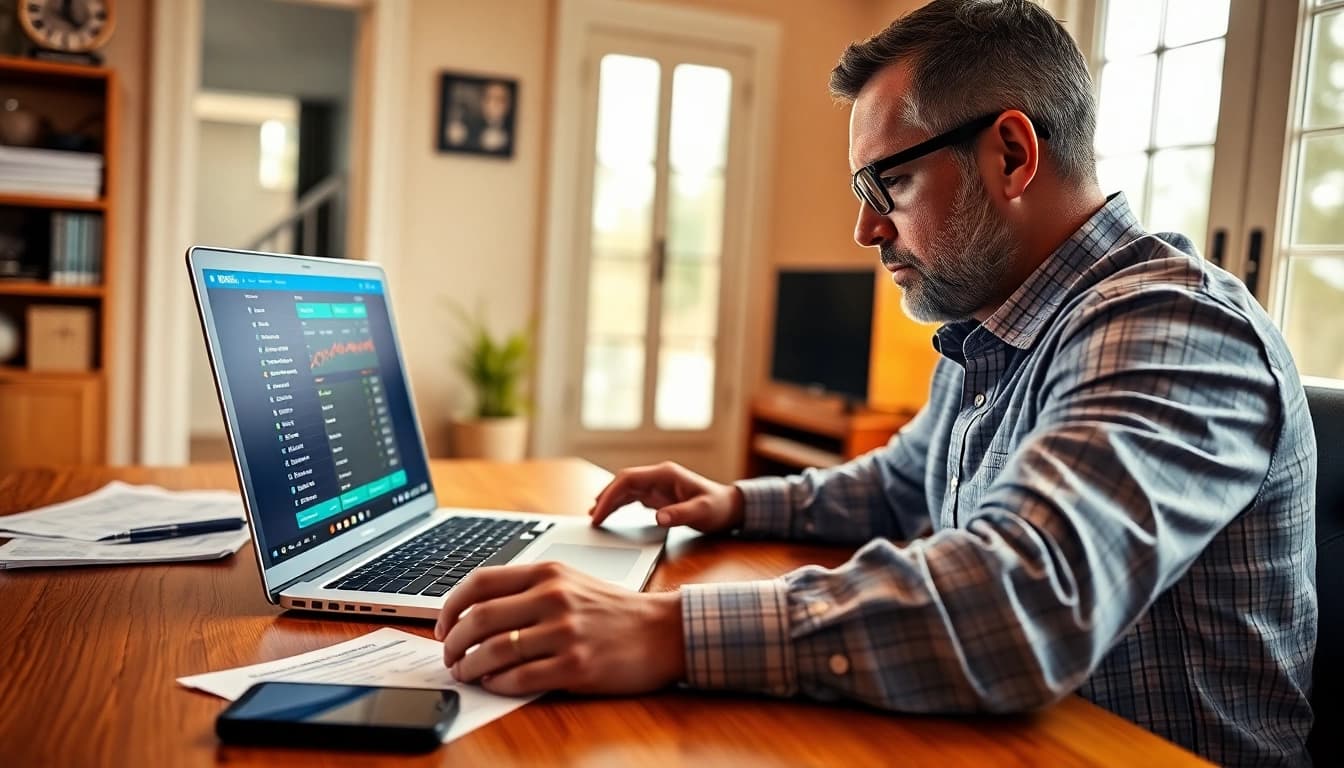 Gambler analyzing sports betting sites California on a laptop in a cozy home office