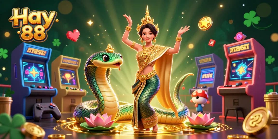 Play exciting games at Hay 88 with a vibrant scene featuring an Asian dancer and a Naga serpent.