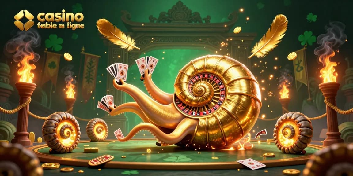 Jouez au casino fiable en ligne avec des cartes et un nautilus doré dans une scène dynamique.