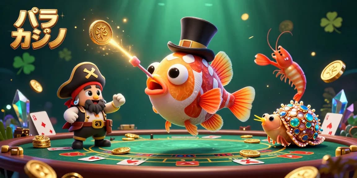 バカラ カジノで魅力的に宝を探求する3Dのキャラクターたちのイラスト