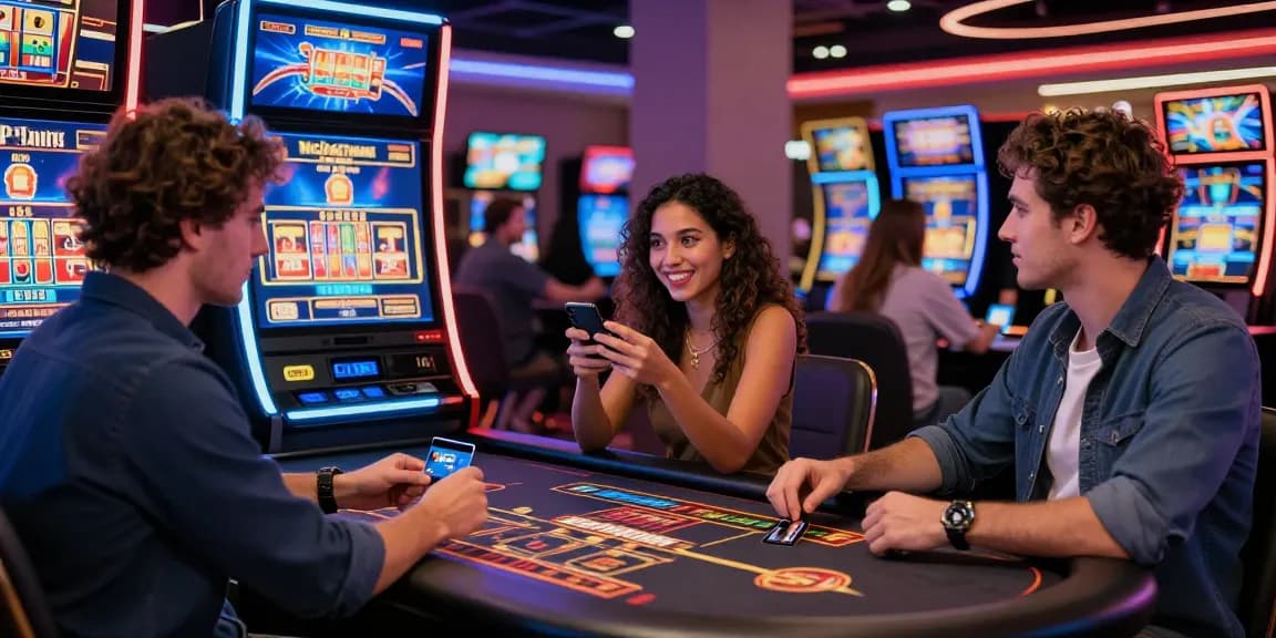 Exciting scene of players at credit card casinos enjoying games and making fast deposits in a vibrant online casino environment.
