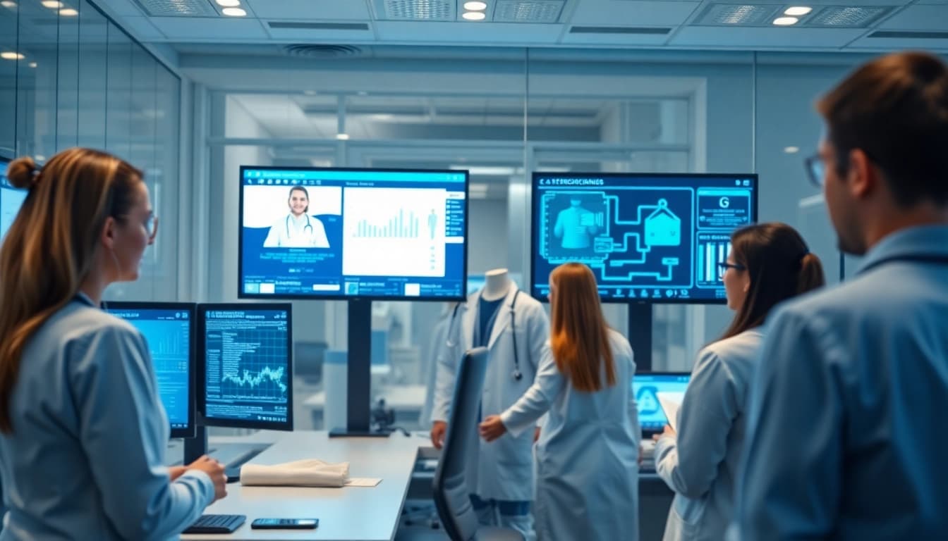 IT Services for Healthcare Tampa showcasing professionals using advanced technology in a modern medical IT environment.