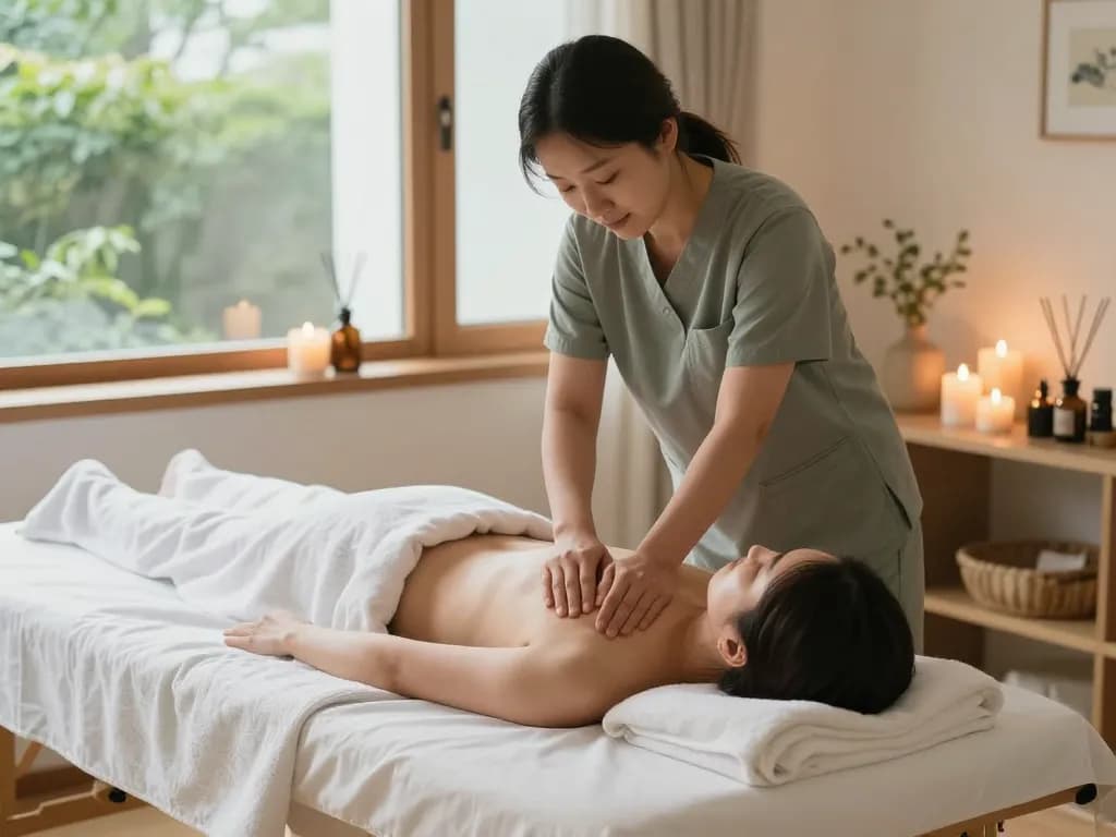 서울출장마사지 session with a professional therapist in a serene environment, focused on relaxation and rejuvenation.