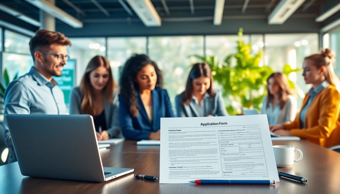People completing the eta uk application form in a vibrant work environment.