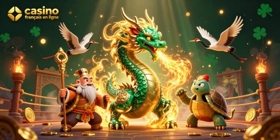 Jouez au casino français en ligne avec un dragon émeraude, sage tortue et grues chanceuses.