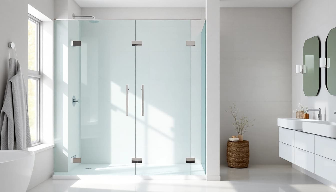 Stylish sunney shower doors enhancing a modern bathroom's aesthetic appeal.
