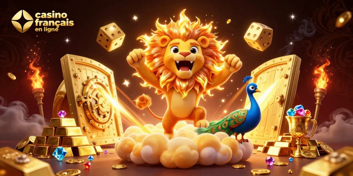 Découvrez le monde fascinant du casino français en ligne avec une illustration incroyable d'un lion solaire.