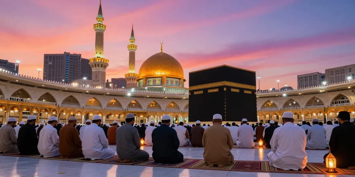 Experience the spiritual journey of umroh ramadhan with pilgrims in prayer at Masjid al-Haram, a breathtaking travel adventure.