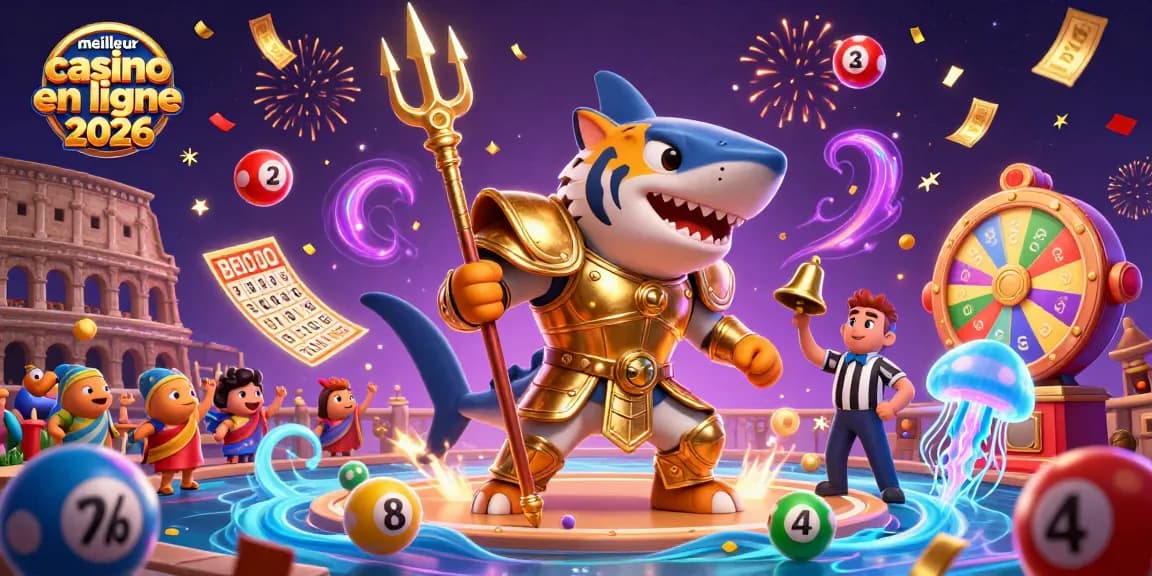 Vivez l'expérience du meilleur casino en ligne 2026 avec un requin-tigre en armure légendaire.