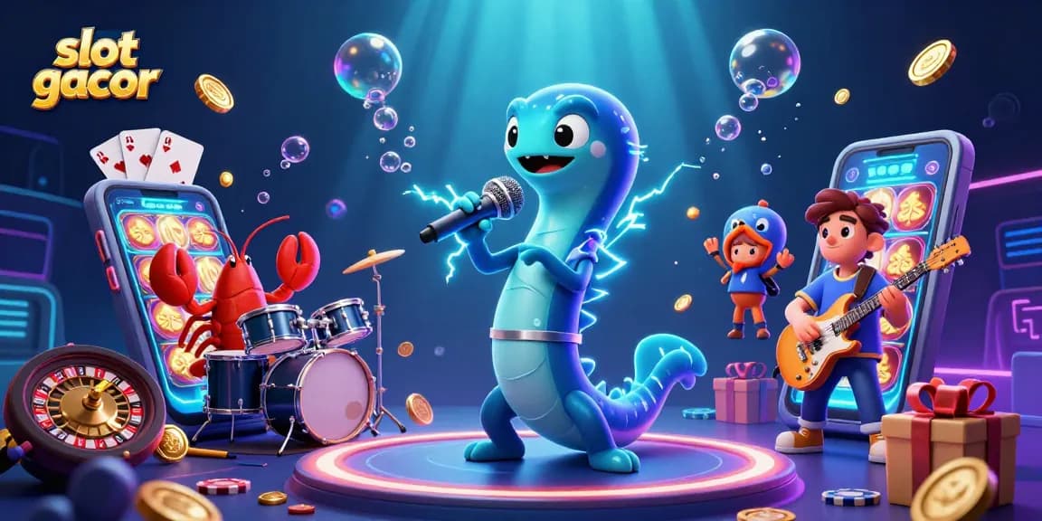 Experience slot gacor excitement with an eel DJ and underwater casino band in this vibrant scene.