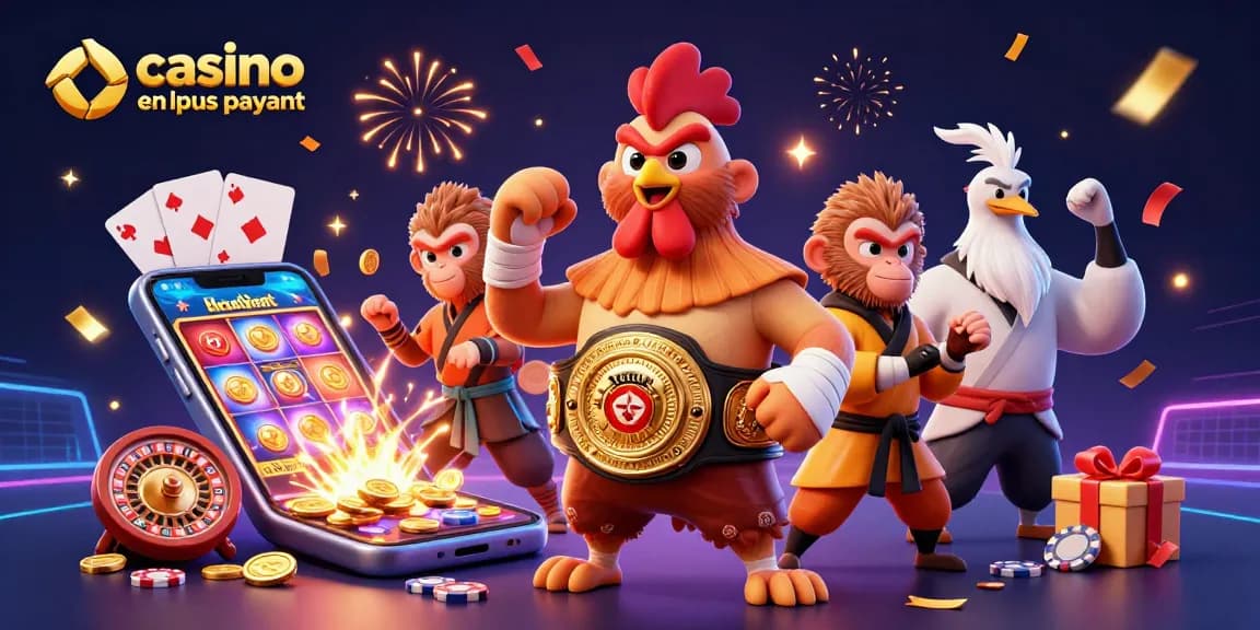 Plongez dans l'univers du casino en ligne le plus payant avec une illustration dynamique et festive.