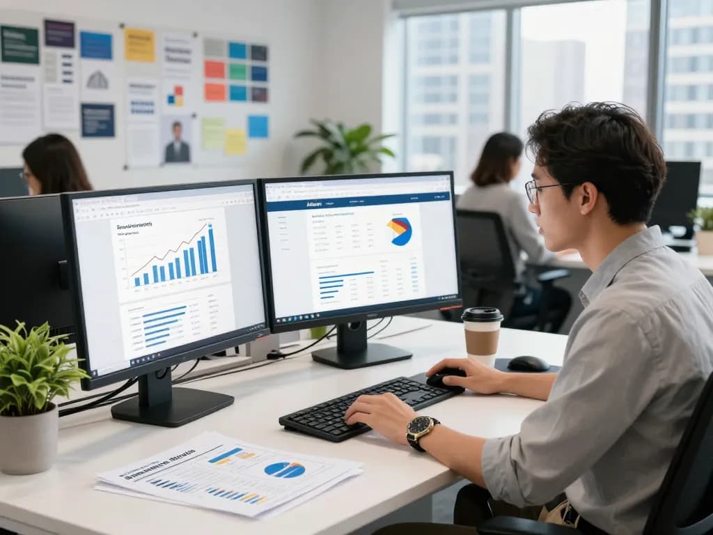 SEO specialist analyzing New York SEO Services performance in a modern office