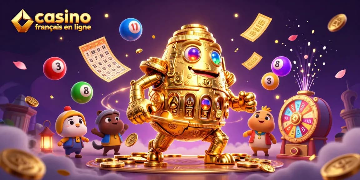 Jouez sur le casino français en ligne avec des lots de billets et des boules colorées flottantes.