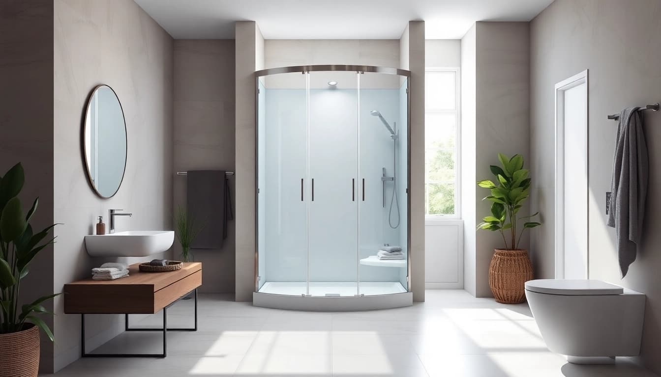 Admire cette cabine de douche intégrale au design moderne et élégant dans un environnement serein.