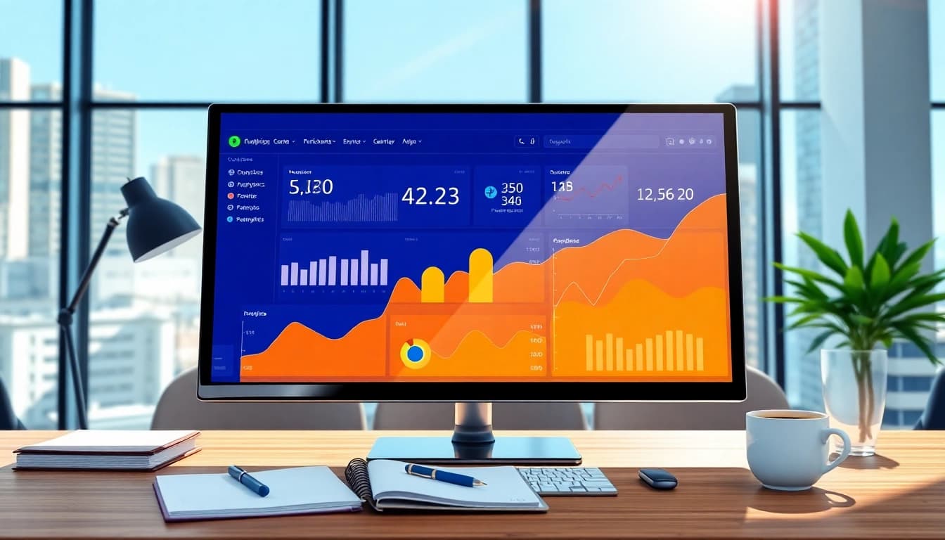 Visualize SEO performance data analysis on a modern workstation with vibrant graphs.