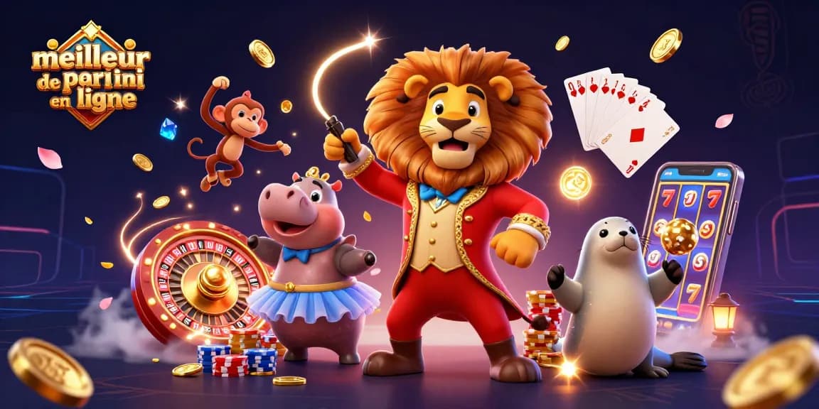Jouez sur le meilleur site de pari en ligne avec un lion de cirque et des éléments de casino fascinants.