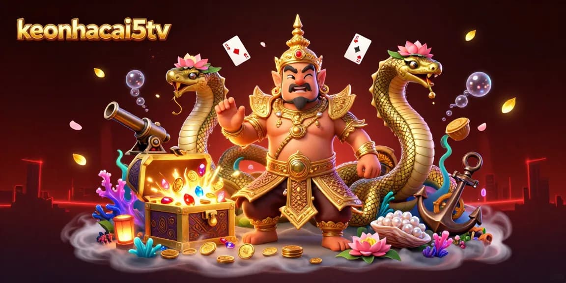 Experience the thrill of betting with keonhacai5tv amidst treasure and vibrant casino elements.