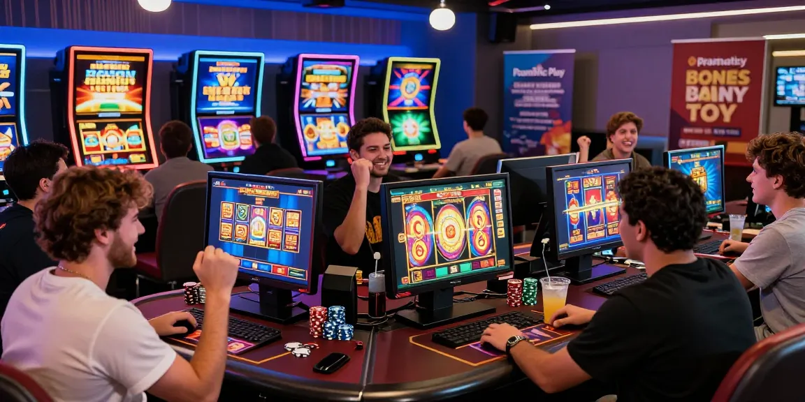 Engaged players enjoying pragmatic play bonus buy slots in a lively casino atmosphere with vibrant slot graphics.