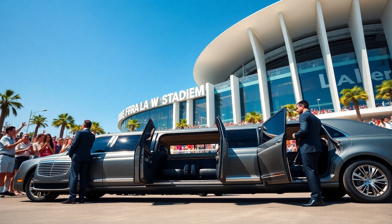 World Cup Group Transportation in a luxurious limousine arriving at the LA stadium for soccer.