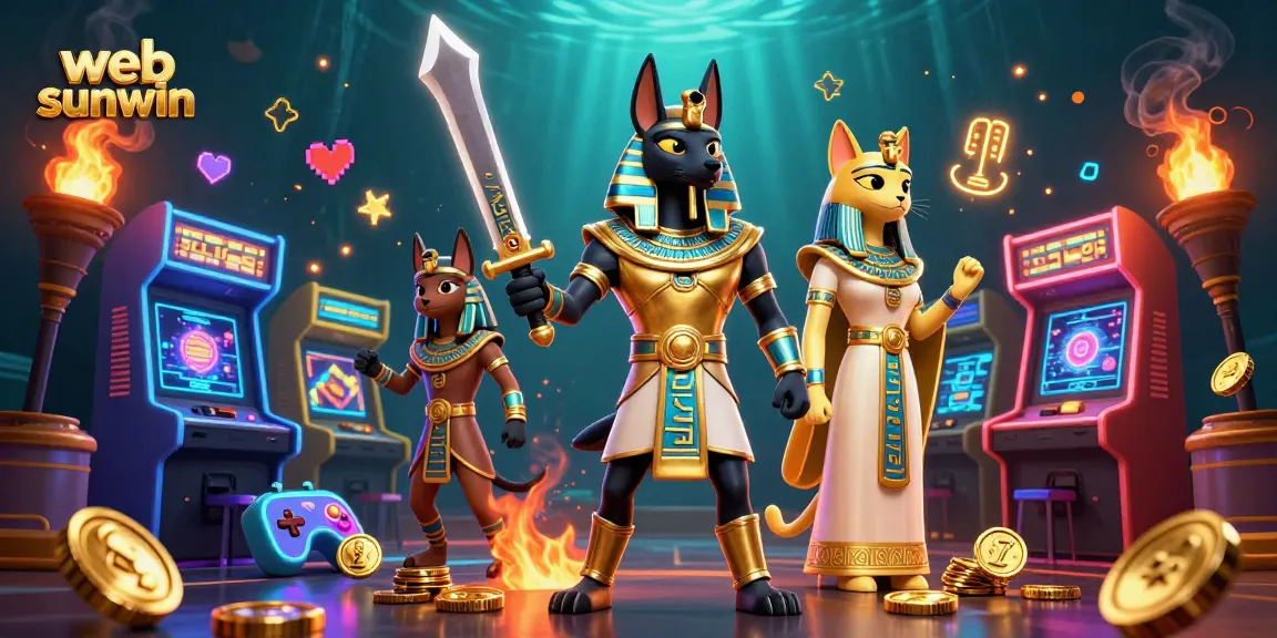 Engage with Casino adventures on web sunwin featuring Anubis and Bastet in a vibrant gaming scene.