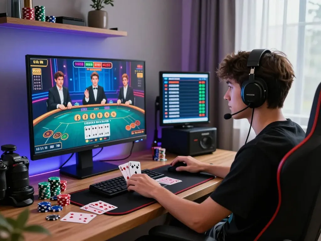 Exciting online baccarat 게임 scene showcasing a player engaging in a vibrant virtual casino environment.