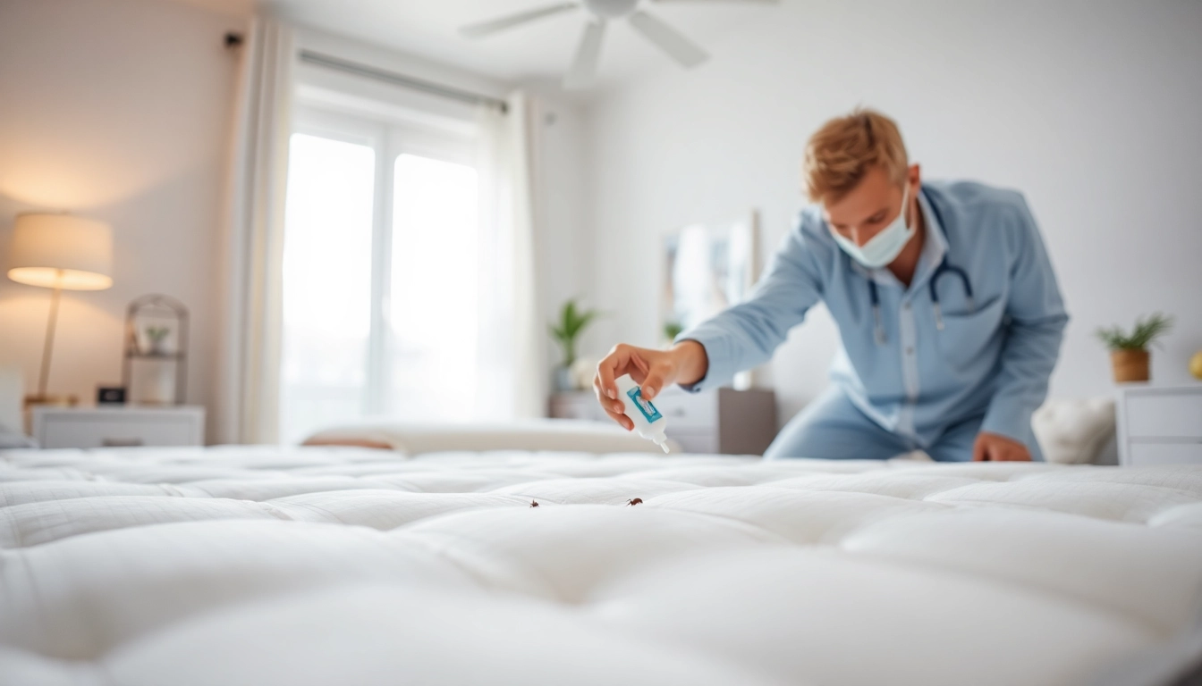 Expert performing affordable bed bug treatment in a clean bedroom, showcasing effective techniques and solutions.