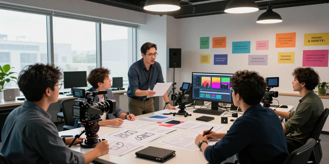 Creative Corporate & Commercial Video Production Sg showcased in a vibrant studio with a diverse team collaborating on dynamic projects.