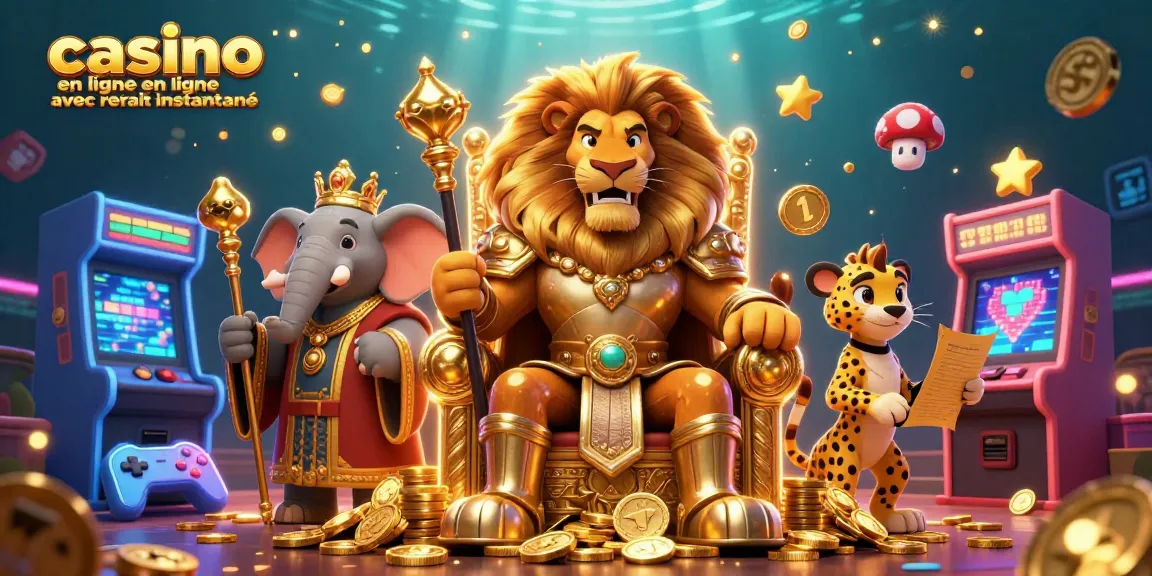 Découvrez le casino en ligne avec retrait instantané et son roi majestueux, entouré de jeux colorés.