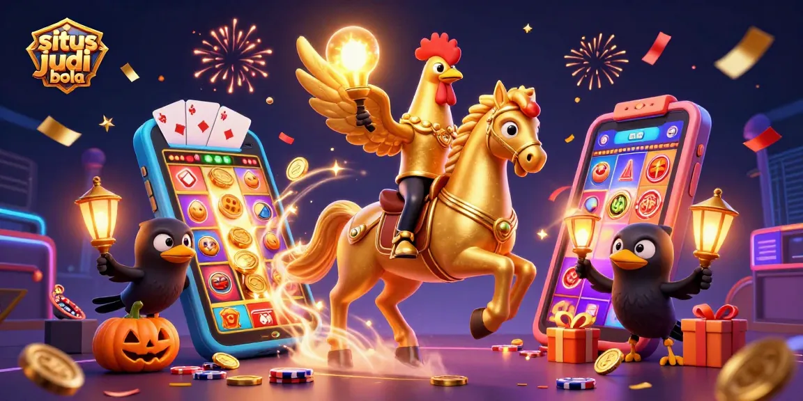Experience situs judi bola action with a vibrant golden rooster and casino elements in this dynamic scene.
