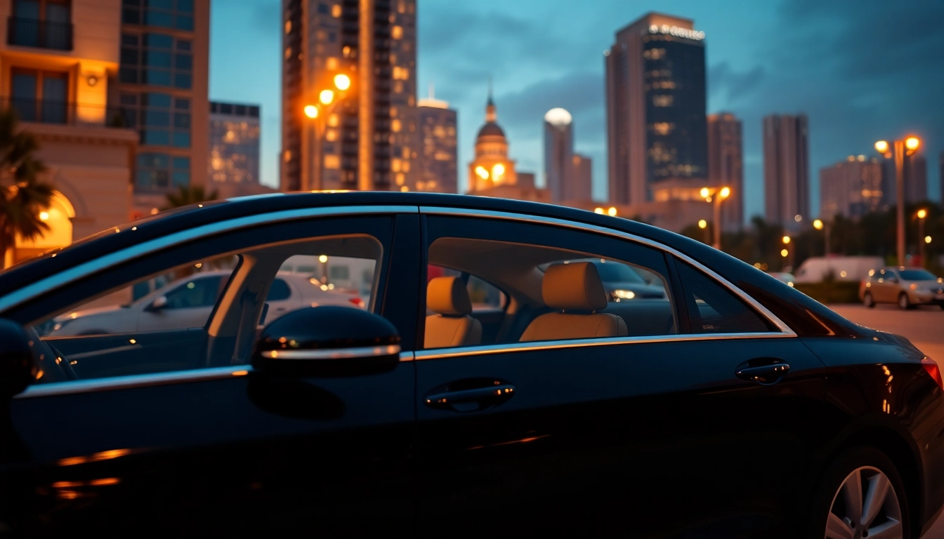Experience Chauffeur Services near me with a luxurious black sedan in an upscale setting.