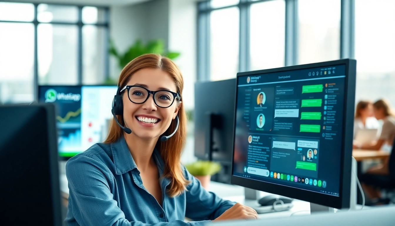 Utilizing WhatsApp Business CRM for enhanced customer engagement in a modern office.