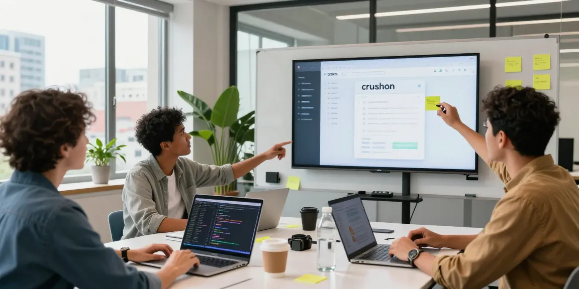 Team collaborating on the crushon app design in a modern workspace