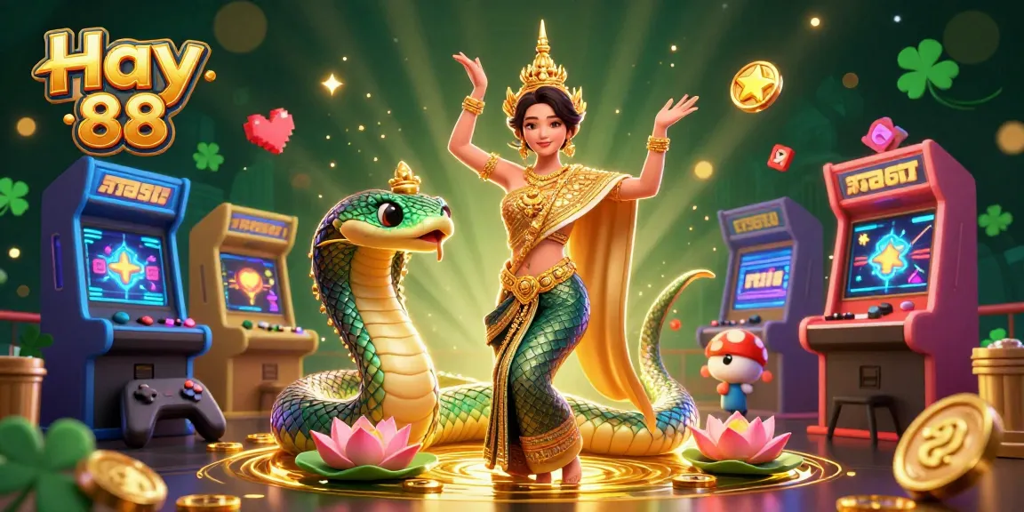 Play exciting games at Hay 88 with a vibrant scene featuring an Asian dancer and a Naga serpent.