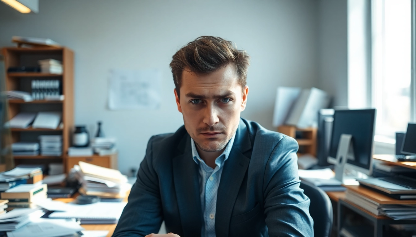 Illustration of brain fog affecting a professional at work, displaying confusion and distraction.