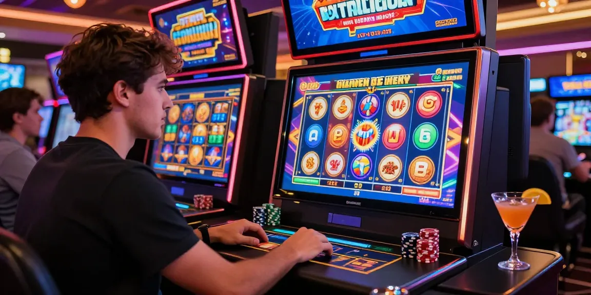 Player enjoying bonus buy slots in a neon-lit casino atmosphere, capturing the thrill of instant access to exciting gameplay.