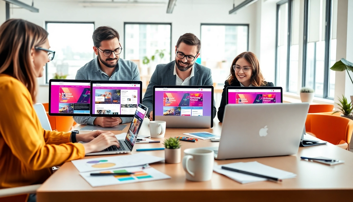 Creative team of Website Designers Hereford collaborating in a modern office.
